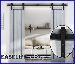 EaseLife 8 Ft Double Sliding Barn Door Hardware Track Kit, Carbon Steel, Black 8