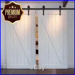 Hahaemall 8FT/2.44m Country Barn Wood Steel Sliding Double Door Hardware