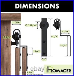 Homacer Mini Black Rustic Single Track Bypass Sliding Barn Door Hardware Kit, Fo
