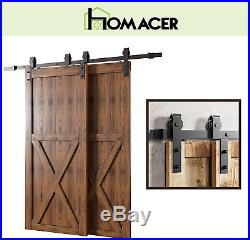 Homacer Sliding Barn Door Hardware Single Track Bypass Double Door Kit, 5FT Flat