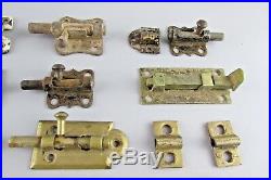 Lot of 15 VTG Antique Slide Latch Latches 12 Ends Cabinet door cupbaord brass