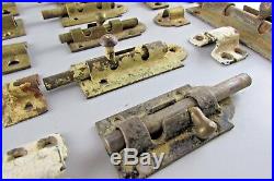 Lot of 15 VTG Antique Slide Latch Latches 12 Ends Cabinet door cupbaord brass