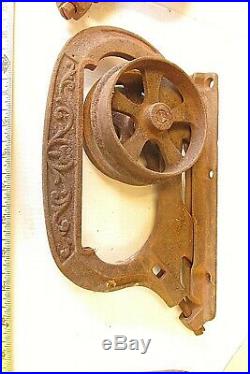 Pair Antique Cast Iron Pocket Sliding Door Hanger Bracket Hardware Roller 1881