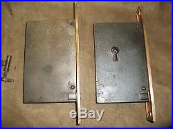 Pair Pocket Sliding Door Mortise Lock with key FANCY face brass withpatina