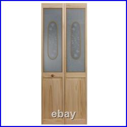 Pinecroft Bi-Fold Door 36 in. X 80 in. Decorative Glass Solid Core Wood Brown
