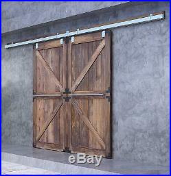 Raw Material Box Track Double Sliding Barn Door Hardware, Wall Mount Black Kit