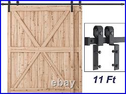 SMARTSTANDARD 11Ft Bypass Sliding Barn Door Hardware Kit for Double Wooden Doo