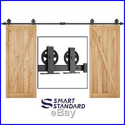 SMARTSTANDARD 12ft Heavy Duty Double Door Sliding Barn Door Hardware Kit and to