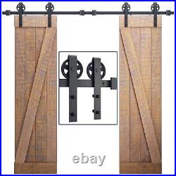 SMARTSTANDARD 8ft Sliding Double Barn Door Hardware Kit, Black, Smoothly and