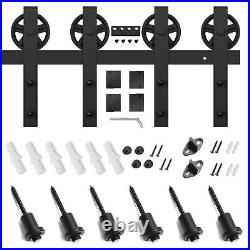 SMARTSTANDARD 8ft Sliding Double Barn Door Hardware Kit, Black, Smoothly and