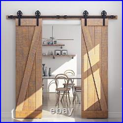 SMARTSTANDARD 8ft Sliding Double Barn Door Hardware Kit, Black, Smoothly and