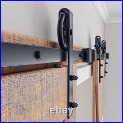 SMARTSTANDARD 8ft Sliding Double Barn Door Hardware Kit, Black, Smoothly and