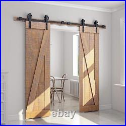 SMARTSTANDARD 8ft Sliding Double Barn Door Hardware Kit, Black, Smoothly and