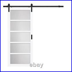 Sliding Barn Door 84 in. X 36 in. 5-Panel Frosted Glass Hardware Kit Included