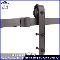 Sliding Barn Door Hardware Double Doors Track Hangers Kit Classic Black J Shape