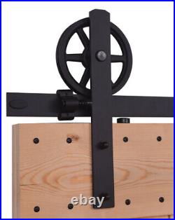 Sliding Barn Door Hardware Track Kit 6/6.6/7/8/10/12FT Rail for Double Wood Door