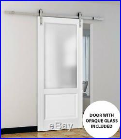 Sliding Glass Barn Door with Stainless Steel 6.6ft Hardware Lucia 22 White Sil
