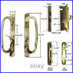 Sliding Glass Patio Door Handle Kit Mortise Lock and Keepers, B-Position, Brass
