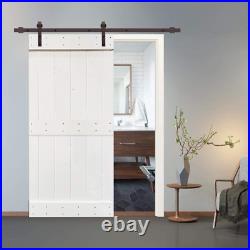 UKN 38 in X 84 White Stained 2 Panel Barn Door with Sliding Hardware Wood Includ
