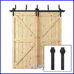 UPGRADED 6.6FT Bypass Double Sliding Barn Door Hardware Black Wood Track Kit