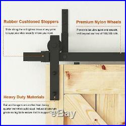UPGRADED 6.6FT Bypass Double Sliding Barn Door Hardware Black Wood Track Kit