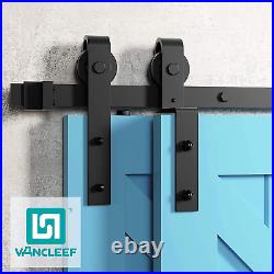 VANCLEEF Single Track Bypass Sliding Barn Door Hardware Kit, for Two Doors, 15Ft