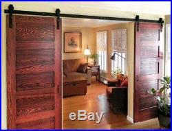 Vintage 12Ft Double Door Sliding Barn Wood Door Hardware with Carbon Steel Black