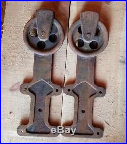 Vintage Antique Cast Iron SLIDING BARN DOOR Rollers Hardware Hangers Made USA