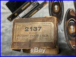 Vintage NOS 1900's POCKET SLIDING DOOR set, unused with key, Buhl, sons co