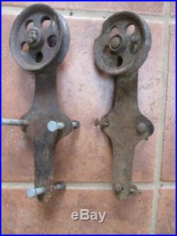 Vintage Pair, SLIDING BARN DOOR HARDWARE, 2 Iron ROLLERS & HINGES, 4 Diam