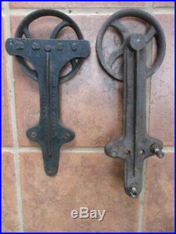 Vintage SLIDING BARN DOOR HARDWARE, 2 Iron ROLLERS & HINGES, 5 7/8 Diam