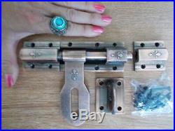 Vintage slide latch bolt door hasp cast iron long handle large double lock tool