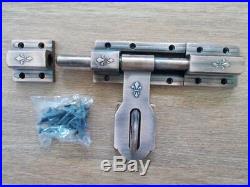 Vintage slide latch bolt door hasp cast iron long handle large double lock tool