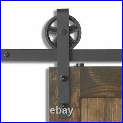 WINSOON 5-16FT Single Wood Sliding Barn Door Hardware Basic Black Big Spoke W