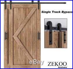 ZEKOO 4 FT- 12 FT Bypass Sliding Barn Door Hardware Kit, Single Track, Double