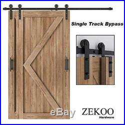 ZEKOO 4 FT- 12 FT Bypass Sliding Barn Door Hardware Kit, Single Track, Double Wo