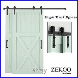 ZEKOO Bypass Sliding Barn Door Hardware Kit, Single Track, Double Wooden Doors 5